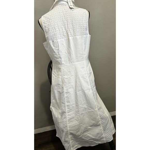 White House Black Market Women's Cotton Blend White Sleeveless Shirt Dress Sz 12 - Picture 2 of 5